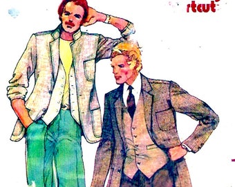 Mens Jacket vest 70s retro Grooms bartenders professors vintage sewing pattern Butterick 6456 Chest 42 UNCUT