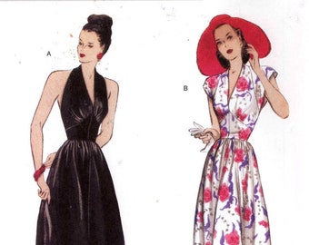 40s Retro dress pattern 1947 halter or day dress re issue sewing pattern Butterick 5209 SZ 14 to 20 UNCUT