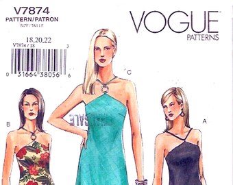Vogue 7874 plus size Summer Dress sewing pattern unlined slightly flared fitted  Sz 18 to 22 plus size UNCUT