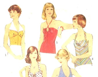 70s Halter tops summer pinup Style 4808 vintage sewing pattern Bust 36 beach retro