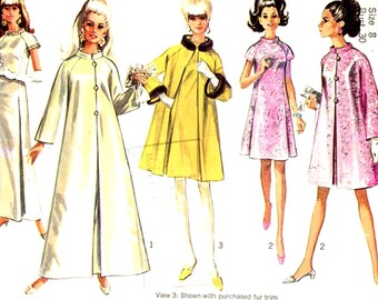 Mod Wedding dress coat Simplicity 7283 60s era bridesmaid dresses maxi or knee length vintage sewing pattern Sz 8 Small UNCUT