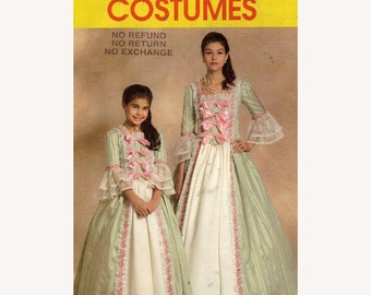 McCalls 5414 sewing pattern Mother Daughter Costumes Early American dress wedding flower girl Brides gowns Xsm to LG UNCUT