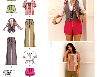 Boho Peasant blouse tops pants shorts vest scarf sewing pattern Simplicity 2665 Junior Junior plus includes plus size UNCUT