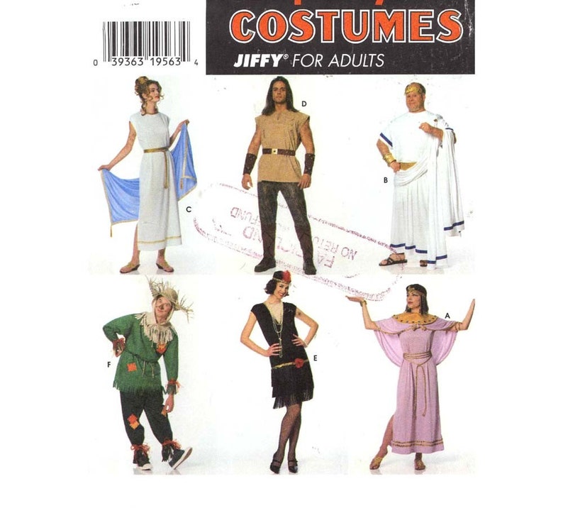 Simplicity 7382 costume sewing pattern for 20s Flapper Costume Egyptian or toga Thor Scarecrow Halloween or Theater UNCUT S to LG image 1