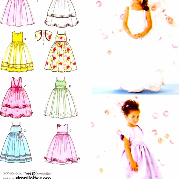 Flowergirl dress pattern Wedding party special occasion dress and bolero for girls sewing pattern Simplicity 3943 Sz 5 to 8