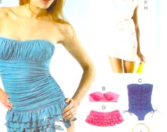One or 2 piece swimsuit resort bikini wear top and cover up sewing pattern McCalls 6569 Sz 12 to 20 Uncut