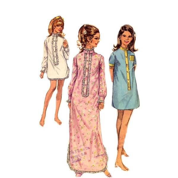 60s Sleep shirt pajamas vintage sewing pattern Simplicity 7912