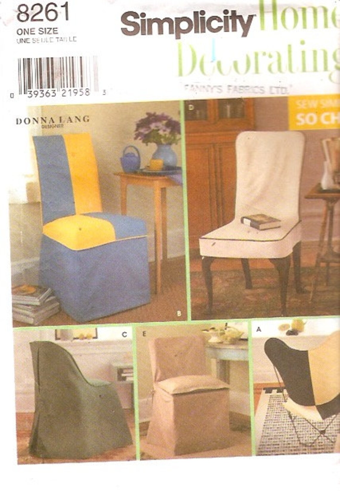 Home Chair Covers Decor Sewing Pattern Simplicity 8261 Dining Etsy