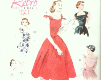 Butterick 5708 Rockabilly dress 1953 cocktail dress sewing pattern Bridesmaid frock wedding reissue Sz 6 to 14 UNCUT