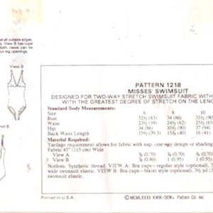 80s Kwik Sew 1218 One piece swimsuit vintage sewing pattern Sz 6 to 12 UNCUT bathing suit image 2