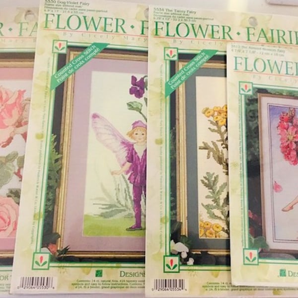 Flower Fairy Kits Rose Almond Blossom Tansy Dog Violet Counted cross stitch DIY Cicely Mary Barker Designs NOS