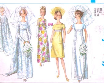 Vintage wedding dress sewing pattern Simplicity 6352 detachable train UNCUT Bust 38