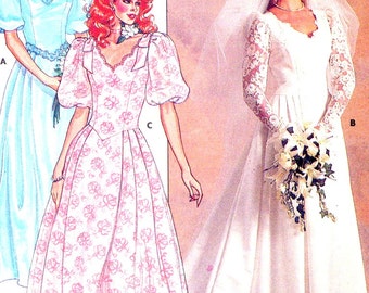 80s Romantic style Wedding gown Bridesmaid dress sewing pattern Butterick 3615 UNCUT Sz 12