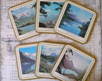 Set of  Alberta Canada Coasters Canadian Rockies Banff Lake Louise Vintage Pimpernel home decor Souvenir Memory Northern Holiday