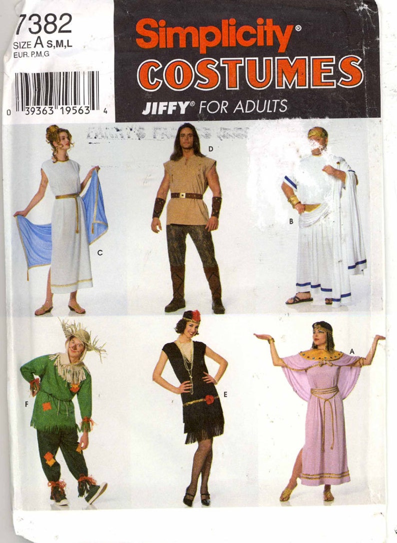 Simplicity 7382 costume sewing pattern for 20s Flapper Costume Egyptian or toga Thor Scarecrow Halloween or Theater UNCUT S to LG image 3