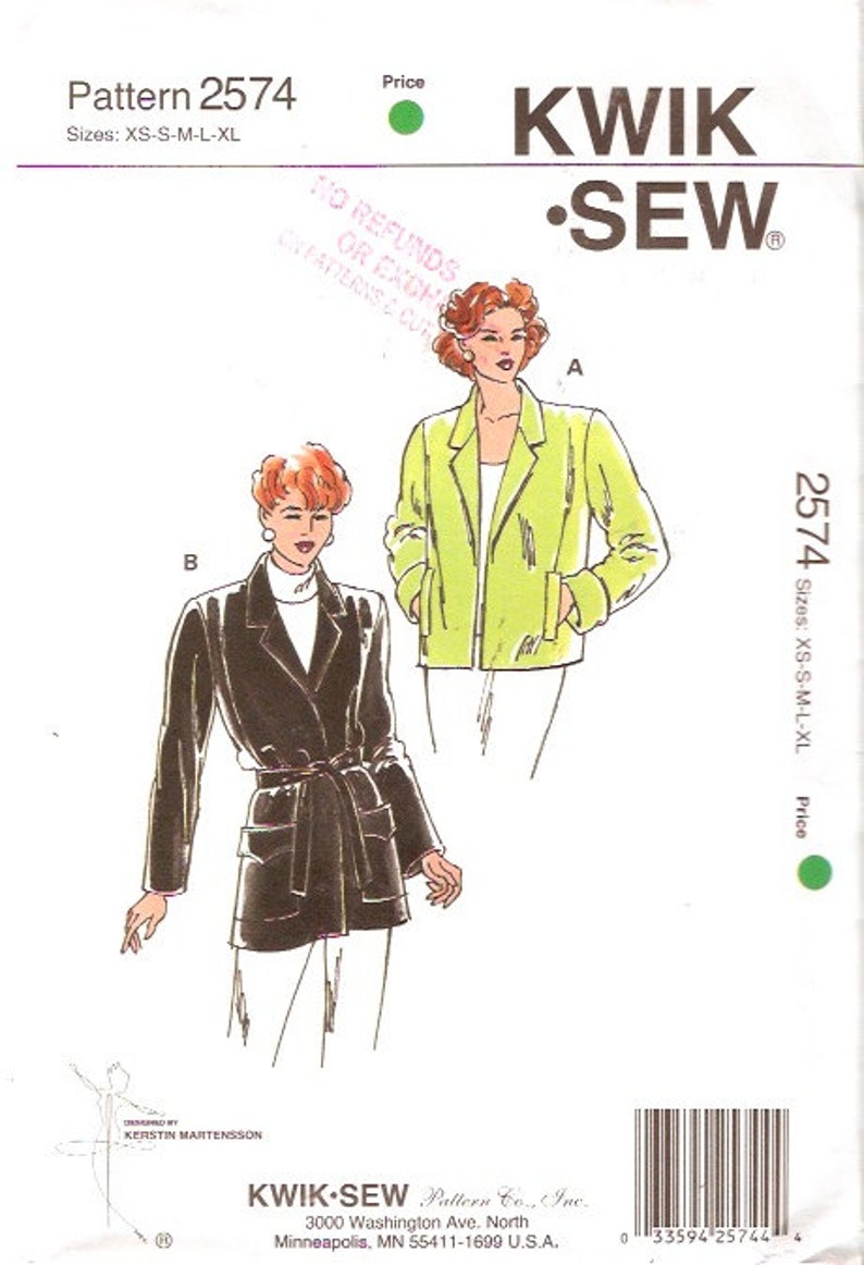 Womens jacket pattern casual chic style coat sewing pattern Kwik Sew 2574 Sz XS to XL UNCUT image 4