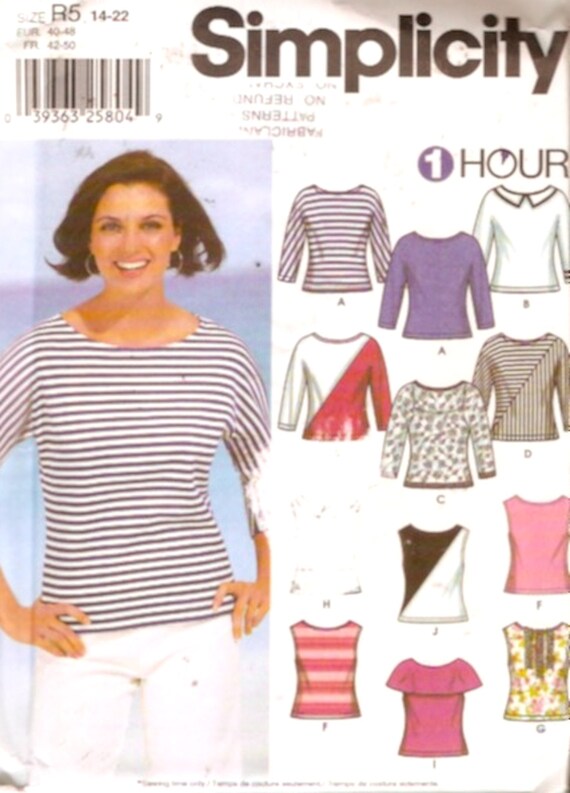 Simplicity 7222 1 Hour Knit Tops Summer Sewing Pattern Size 14 to