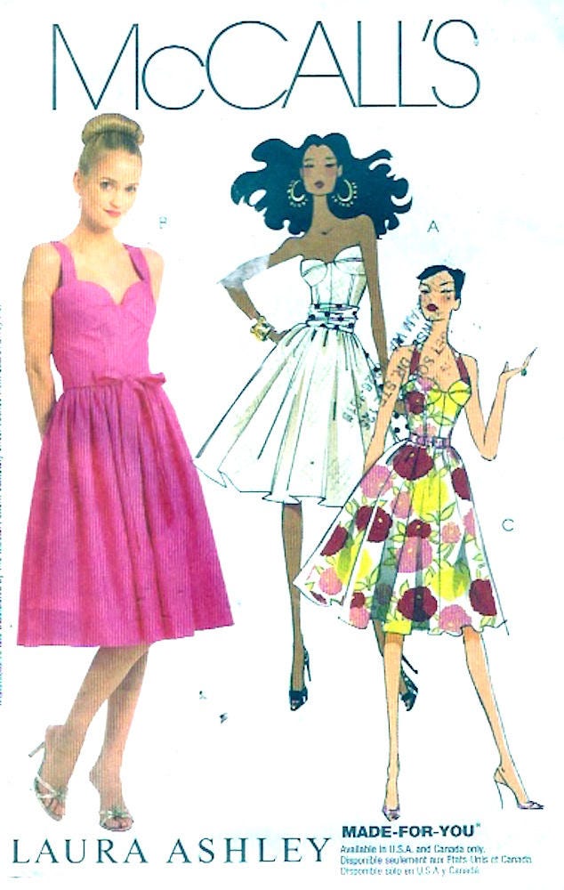 Designer Halter dress Laura Ashley Summer bridesmaid pinup sewing pattern McCalls 5580 Bust 36 to 42