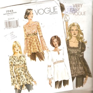 Vogue tops Modern Boho tops sewing pattern Sz 12 to 18 or 12 to 16 UNCUT