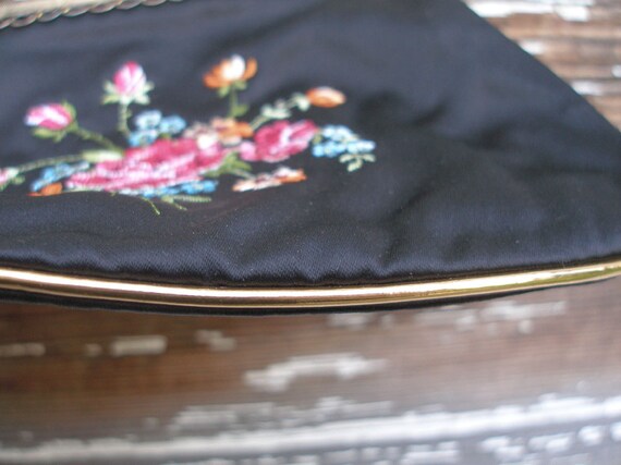 Vintage Steiner tapestry purse Black and Rose Flo… - image 2