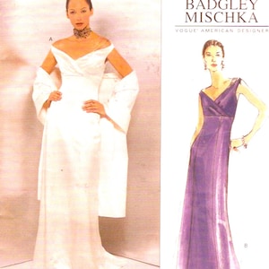 Badgley Mischka gown Wedding or evening dress and shawl sewing pattern Vogue 2134 American Designer Sz 12 to 16