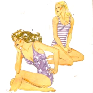 80s Kwik Sew 1218 One piece swimsuit vintage sewing pattern Sz 6 to 12 UNCUT bathing suit image 1