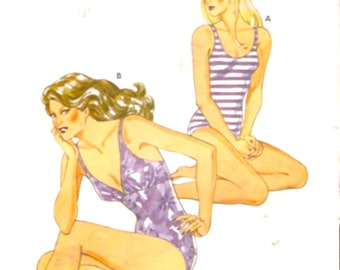 80s Kwik Sew 1218 One piece swimsuit vintage sewing pattern Sz 6 to 12 UNCUT bathing suit