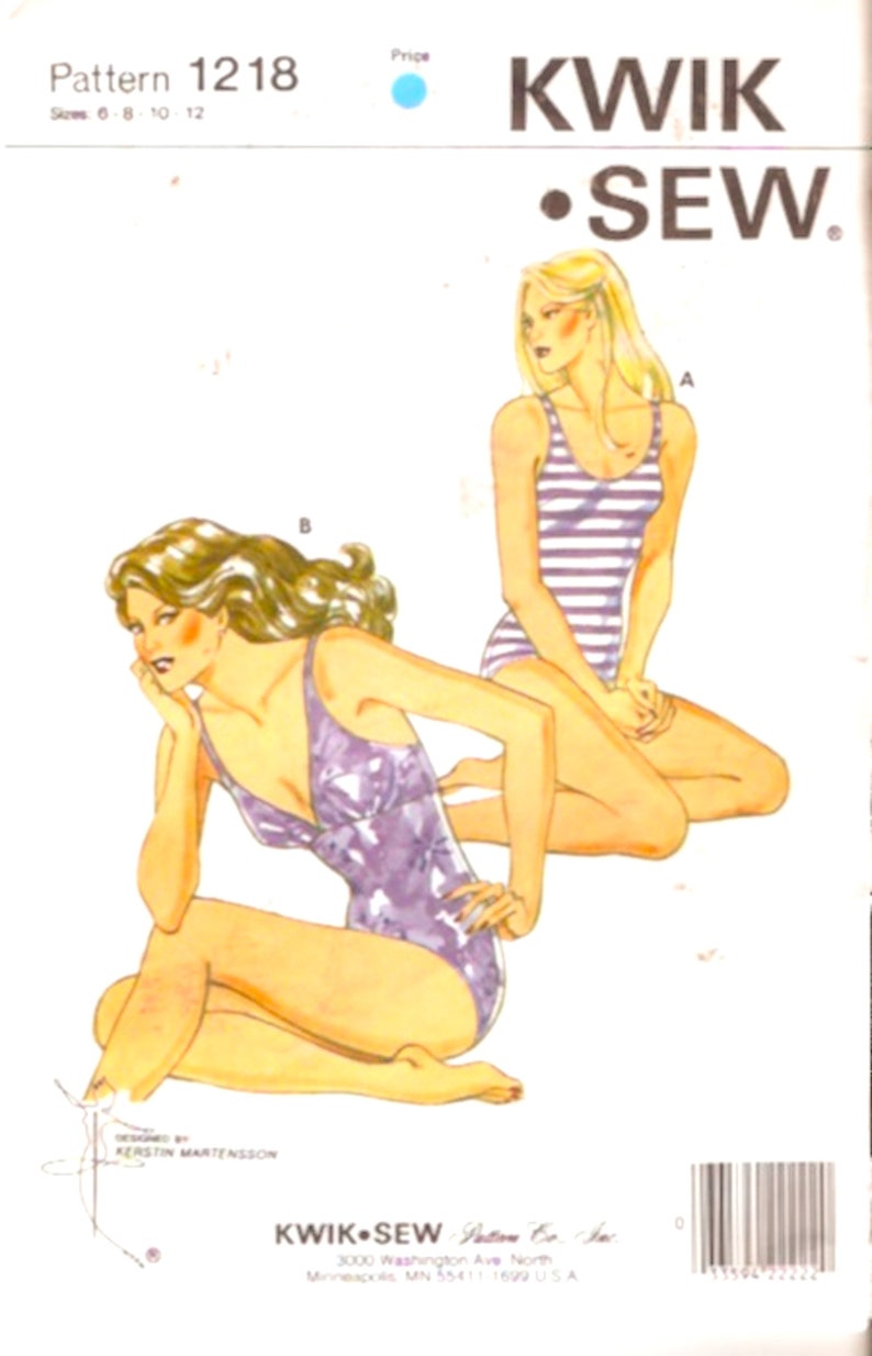 80s Kwik Sew 1218 One piece swimsuit vintage sewing pattern Sz 6 to 12 UNCUT bathing suit image 1