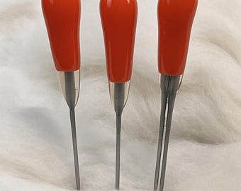 Felting Needles 40 star ORANGE Beginner COMBO PACK  2 Single Point and 1 Double Point Color-Coded Needle Felting Tools with Rubber Handles