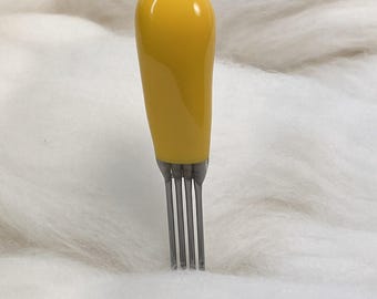 Felting Needles 40t All-Purpose YELLOW QUAD POINT Felt Alive Color-Coded Multi-Needle Felting Tool with Rubber Handle