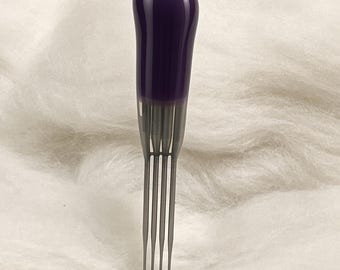 Purple (ish) TWIST BLADE Quad Point Felt Alive Color-Coded Multi-Needle Felting Tool with Rubber Handle