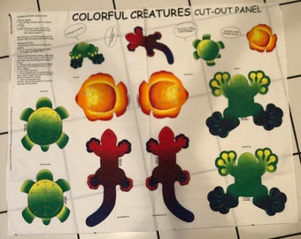 Colorful Creatures Cut out Panels Vintage fabric Cranston Printworks