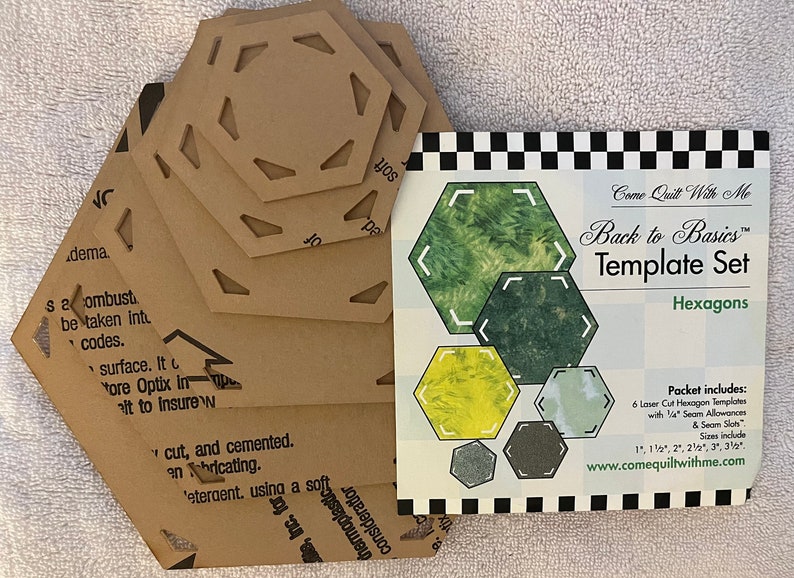 Come Quilt With Me Back to Basics Hexagon Template Set 6 Laser Cut image 1