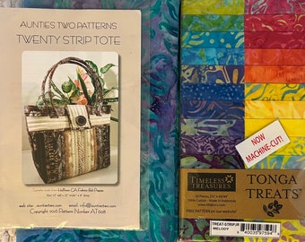 Aunties Two Twenty Strip Tote Pattern+Timeless Treasures Tonga Treats Jr Melody+1 Yard Batik Fabric