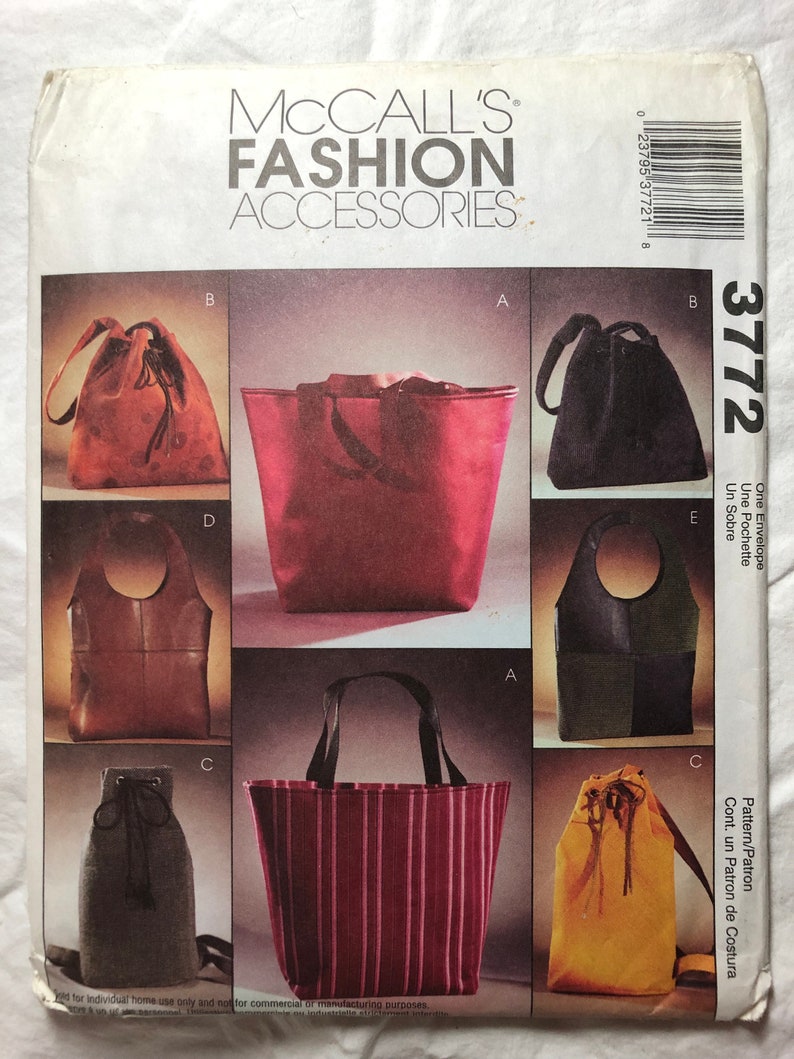 McCalls Fashion Accessories 3772 New Uncut 5 bags image 1