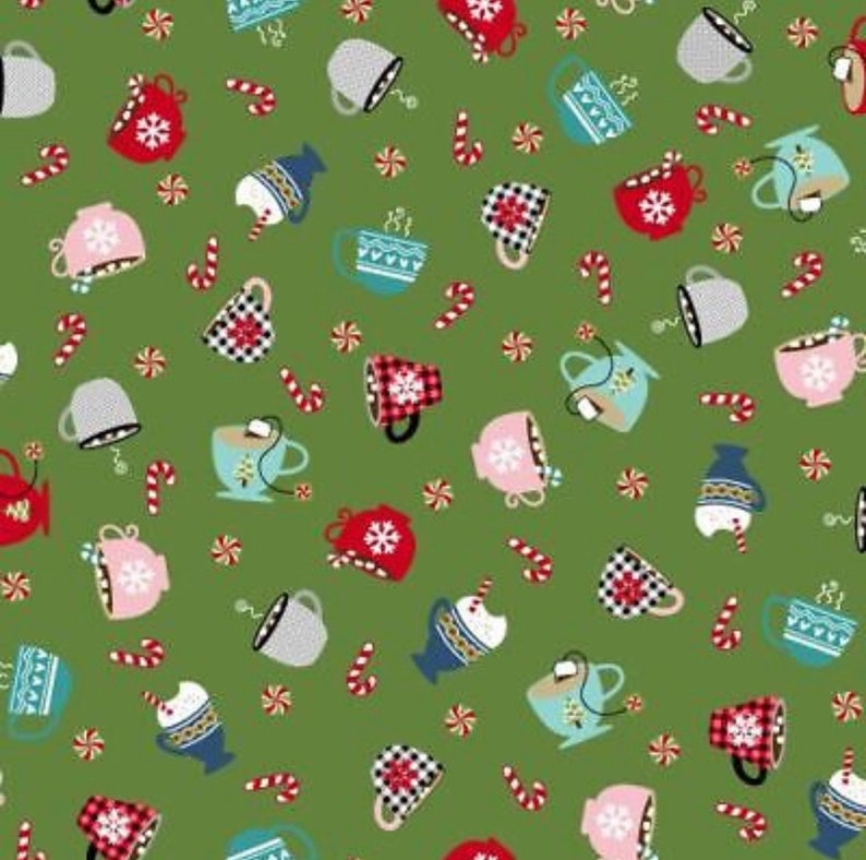 Kimberbell Cup of Cheer 10 Stacker Layer Cake 42 CD-Fabric Backing-Green Cup of Cheer Fabric Fabric Green