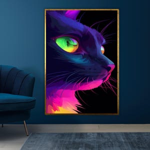 Vibrant Cat Canvas, Multicolor Cat Wall Art, Animal Poster, Wall Art Canvas Design, Ready To Hang Decoration, Colorful Feline Print