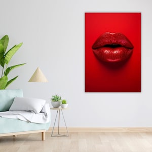 Bold Red Lips Wall Art, Modern Pop Art Poster, Sexy Glam Home Decor Print