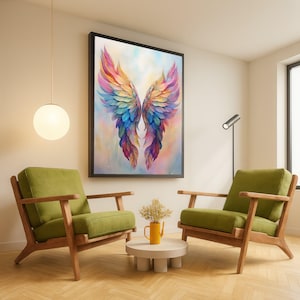 Vibrant Angel Wings Canvas, Colorful Feather Wall Art, Modern Abstract Wing Decor, Inspirational Home Decoration, Ready to Hang Artwork