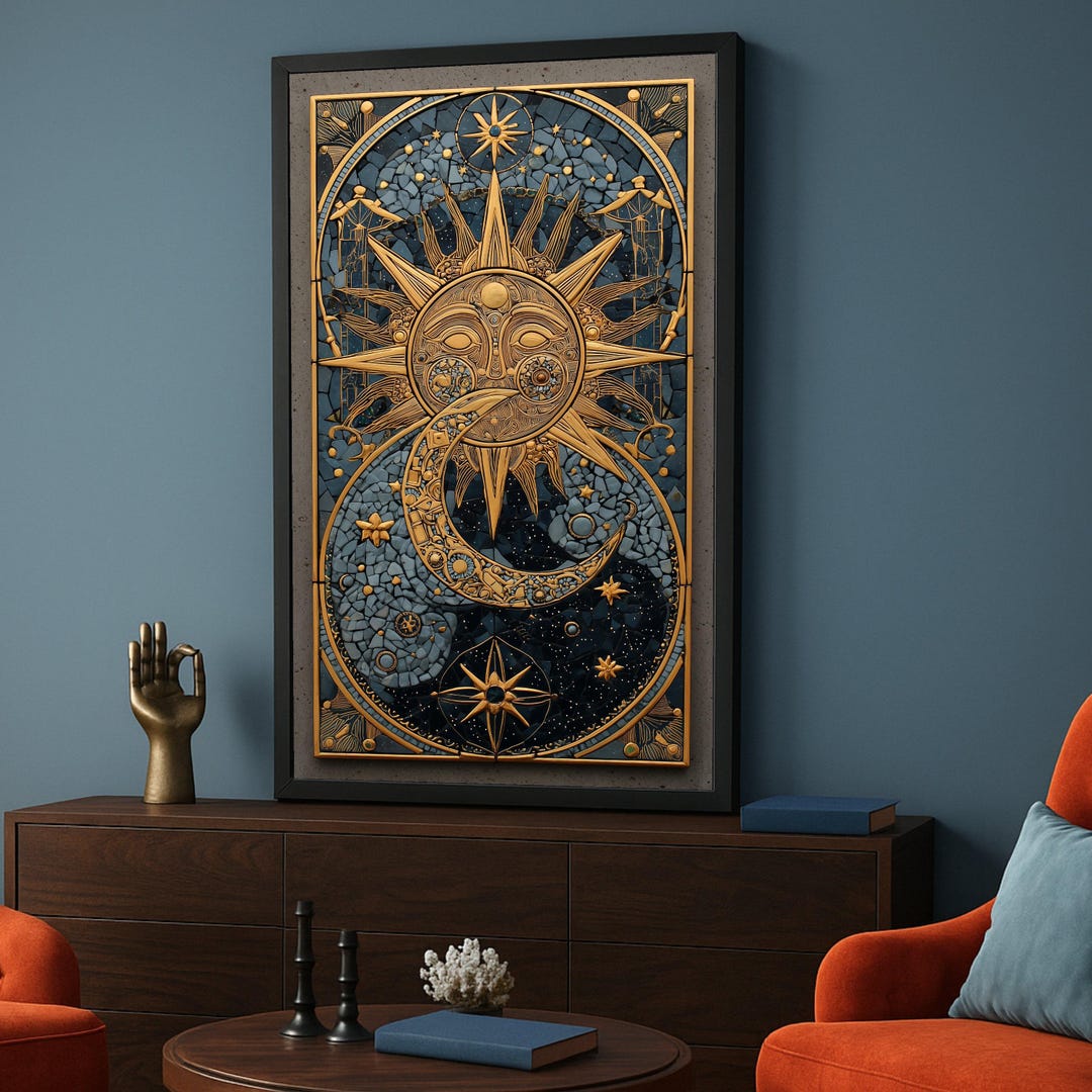 Mystic Sun and Moon Canvas Wall Art, Celestial Yin Yang Design, Gold ...