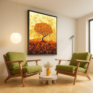 Toile d&#39;arbre abstrait automne, oeuvre d&#39;art murale automne orange, décoration nature moderne, toile paysage coloré, décoration d&#39;intérieur chaude et saisonnière