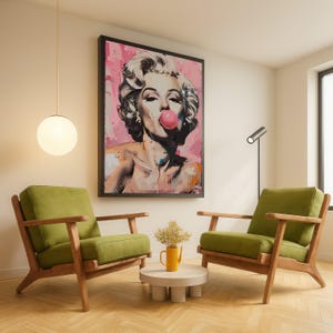Retro Pop Art Canvas, Iconic Marilyn Monroe Bubblegum, Colorful Portrait Wall Art, Modern Glamour Decoration, Feminine Home Decor