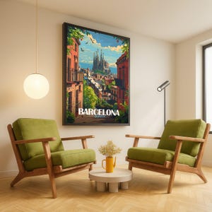 Barcelona Cityscape Canvas Art, Sagrada Familia Wall Decor, Spanish Architecture Canvas, Vibrant Travel Artwork, Mediterranean Home