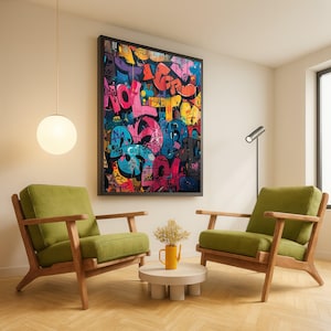 Vibrant Urban Graffiti Canvas, Colorful Street Art Wall Decor, Contemporary Abstract Canvas Art, Modern Urban Home Decoration