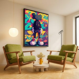 Urban Street Art Canvas, Graffiti Character Wall Art, Contemporary Pop Culture Canvas, Colorful Streetwear Illustration, Modern Home