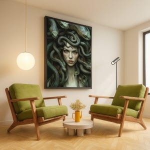 Mythical Medusa Portrait Canvas, Dark Fantasy Woman Art, Snake Hair Wall Decor, Mythology Canvas Wall Art, Gothic Home Decoration