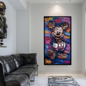 Graffiti Cartoon Mouse Canvas, Street Art Wall Print, Urban Style Canvas Art, Colorful Wall Decor, Ready To Hang Decoration