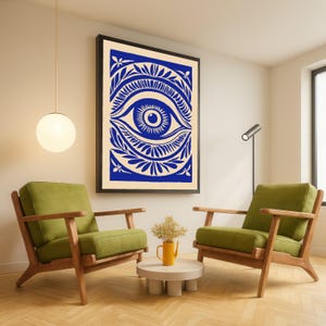Mystical Eye Canvas Art, Spiritual Wall Decor, Blue and Beige Modern Artwork, Abstract Symbol Canvas, Boho Home Decoration