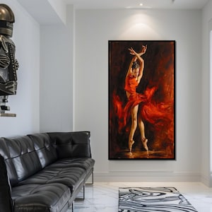 Flamenco Dancer Canvas, Red Dress Art, Flamenco Painting, Dance Wall Art, Canvas Wall Art Design, Ready to Hang Decor