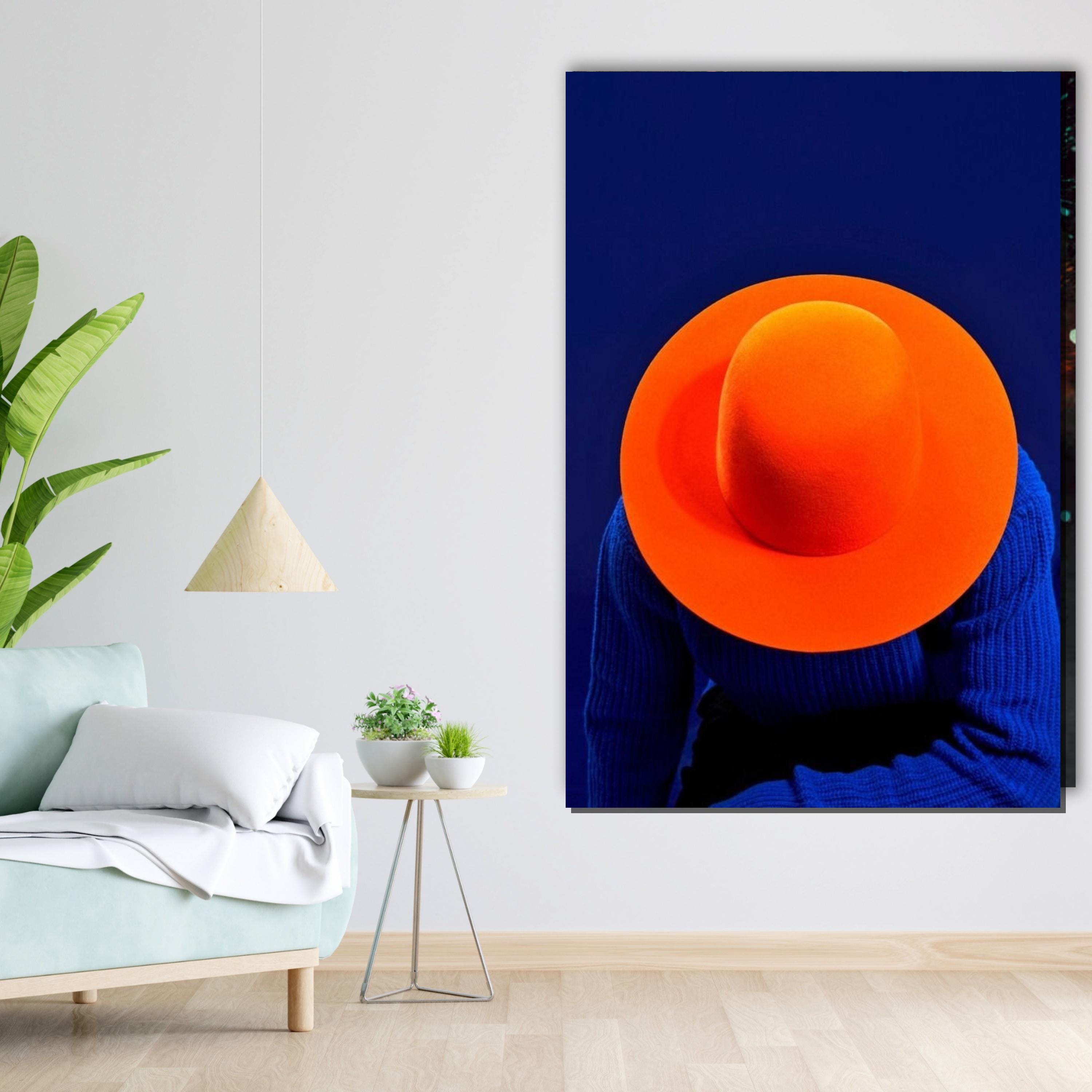 Bold Hat Canvas, Orange Hat Blue Sweater Art, Modern Wall  display picture 3